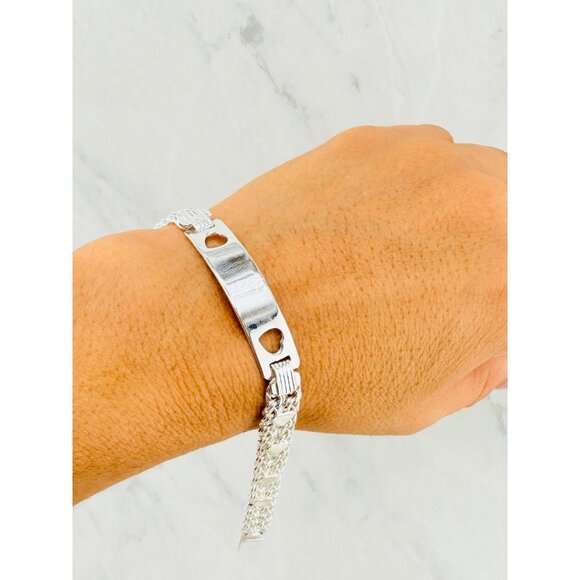 ❤️ Real Sterling Silver Bracelet hearts with plate - Picture 2 of 4